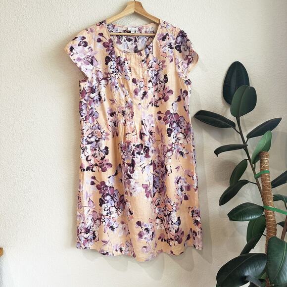 J Jill Womens Floral 100% Linen Dress Large Pockets Coatal Beachy Breathable - Picture 1 of 9